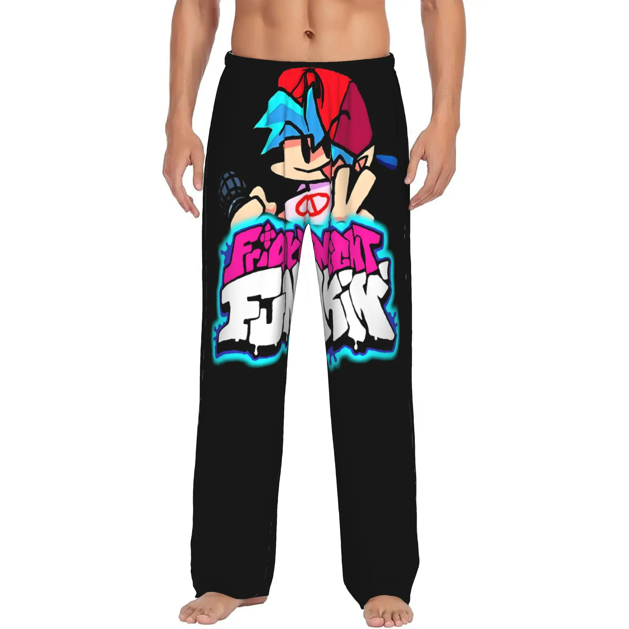 Custom Friday Night Funkin Pajama Pants Men Rhythm Game Sleepwear Lounge Sleep Bottoms Stretch with Pockets