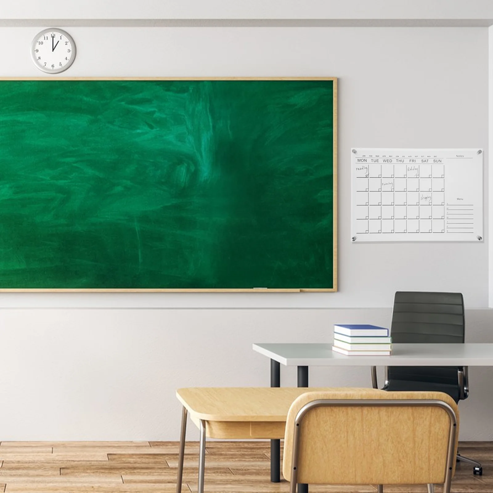 مجموعة واحدة من تقويم الحائط الأكريليكي الشفاف المعلق لوحة مخططة أسبوعية للمسح الجاف ولوحة مذكرة للكتابة للمكتب المنزلي