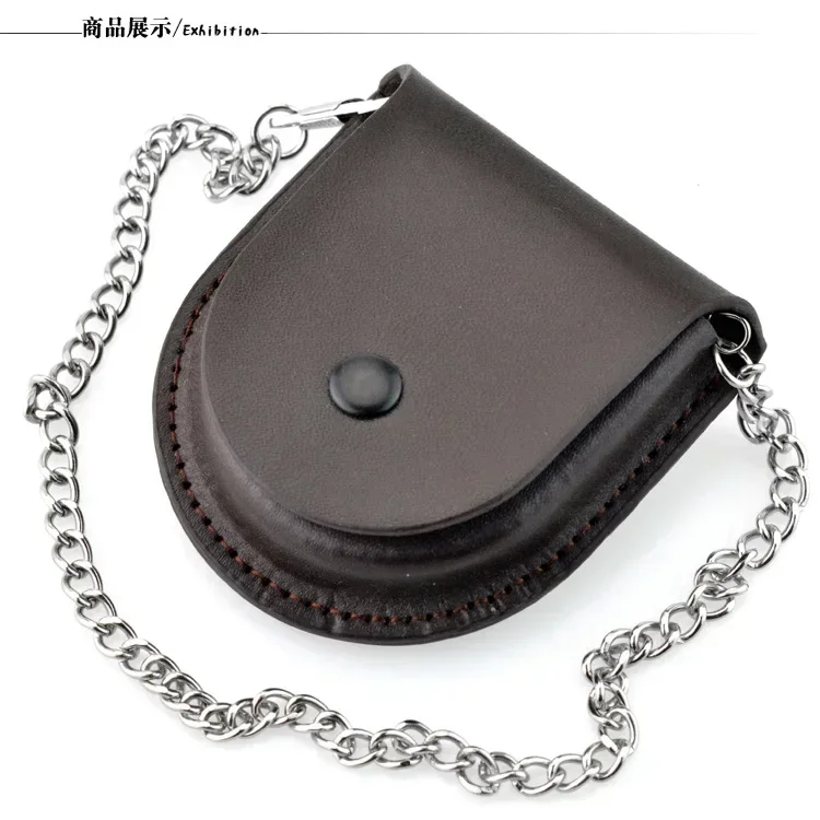 Fashion Male Black Brown Cover Vintage Classic Pocket Watch Box Holder Storage Case Coin Purse Pouch Bag with Chain