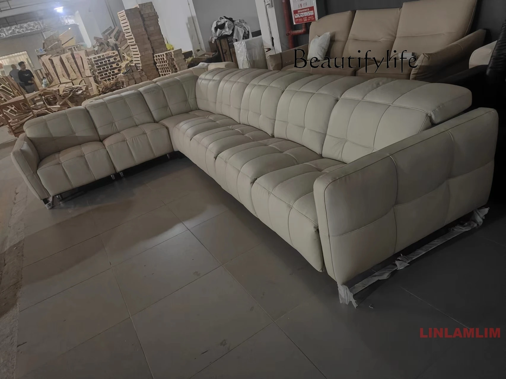 

Modern L-Shaped Dual Motors Electric Recliner Sofa, Luxury Genuine Leather Sectional Couch with Adjustable Headrest Theater Room