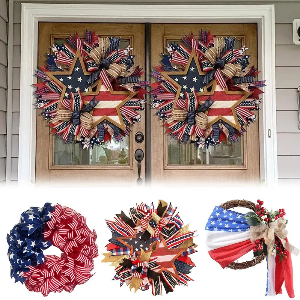 Independence Day Wreath Perfect Holiday Gift 4th Of July Handmade Garland Wall Door Hanging For Home Decor Outdoor Balcony J0v1