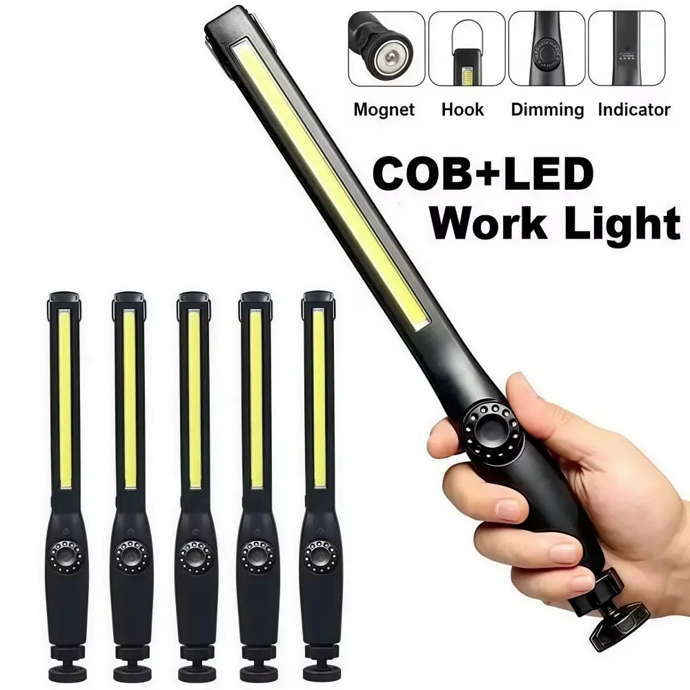 

COB LED Work Light Brightness Adjustable Cordless Flashlight with Hook Magnetic Inspection Lights Car Repair Outdoor Camping