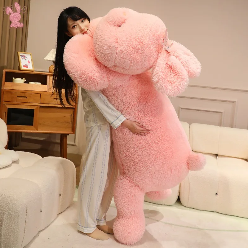 Ogromny, uroczy królik pluszowy z dużymi uszami i różową kokardą, miękki, puszysty, do przytulania, zabawka do dekoracji domu, na sofę, łóżko, prezent urodzinowy dla dziewczynek i dzieci.