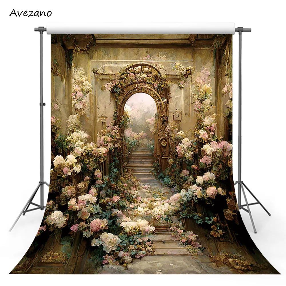 Avezano Photography Background Vintage Oil Painting Palace Flower Girl Artistic Portrait Wedding Backdrop Photo Studio Decor