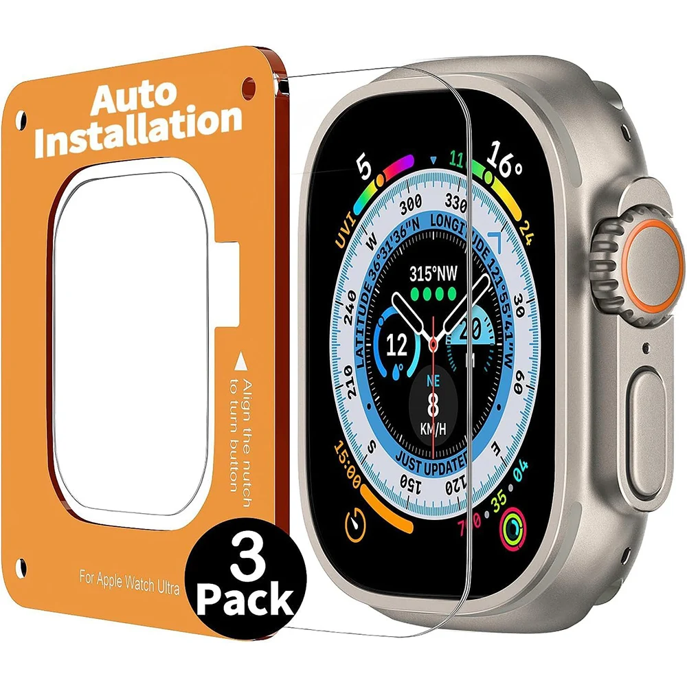 3Pack Screen Protector For Apple Watch Ultra 3 2 1 Ultra3 49MM 49 MM Auto-alignment Installation Frame Tempered Glass Protection