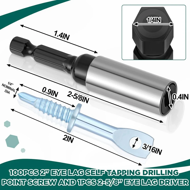 ABNO-100Pcs 2 بوصة تأخر العين الذاتي التنصت نقطة الحفر المسمار الزنك و 1 قطعة سائق 2-5/8 بوصة ، قوي العين تأخر المسمار الحفر الذاتي