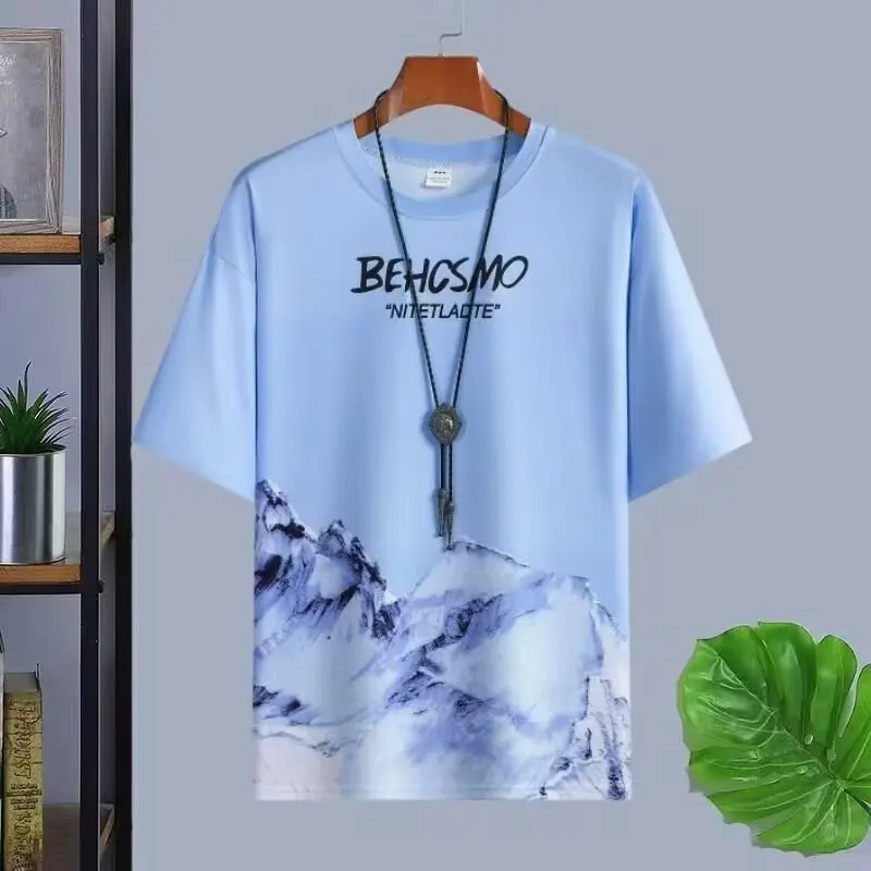 Hot Sale Men's T-Shirt Summer Short Sleeve Top Korean Graffiti Letters Shirt Tees O-Neck Oversized Clothing Loose for Mens 2024