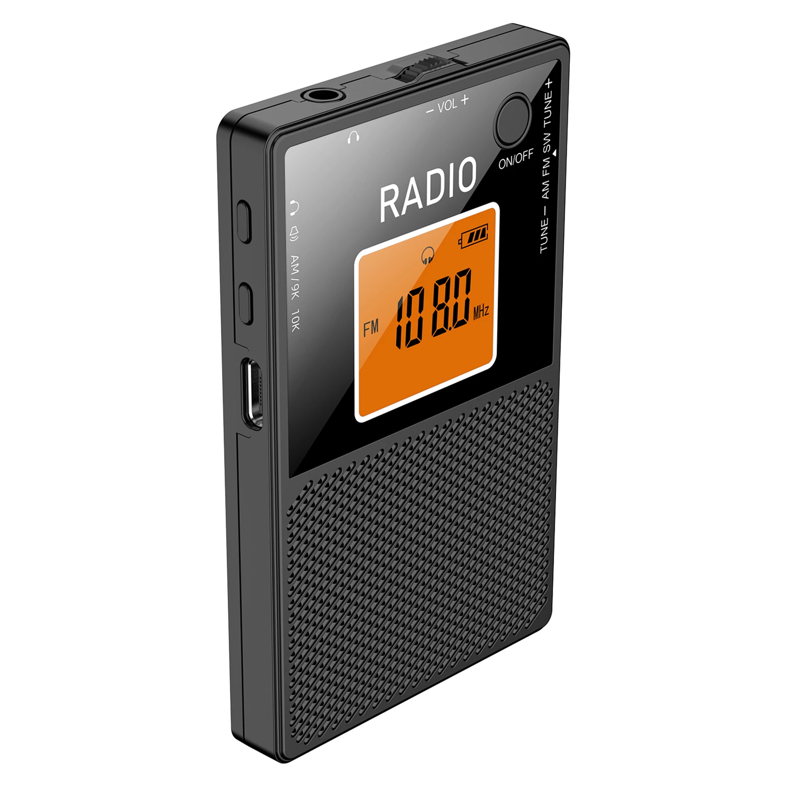 Portable Radio Type-C Charging Stereo Sound Speaker LCD Backlit Digital Radio Receiver for Home Office