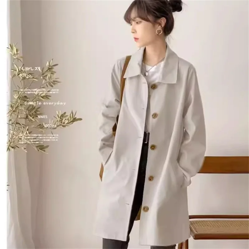 

Windbreaker Coat for Women in Spring 2024 Korean Version With Loose Temperament Slim Stature Medium Length Coat for Commuting WF