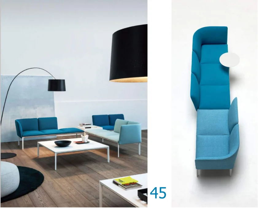 2021 Wartezimmer blau Lotus Stoff Büro Empfangs sofa für Projekt