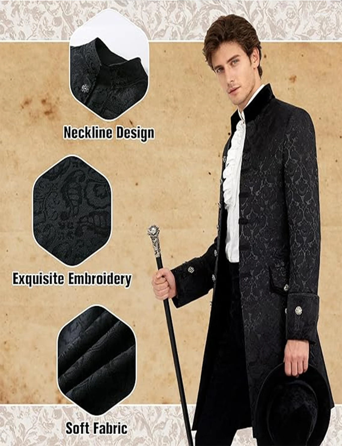 الرجال Steampunk خمر سترة هالوين زي الرجعية القوطية الفيكتوري معطف موحد #3