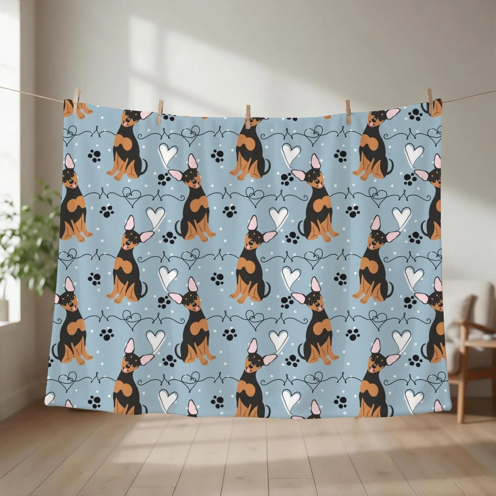 LOVE Black Tan Miniature Pinscher Dog Throw Blanket couch cozy soft plush fuzzy picnic outdoor blanket