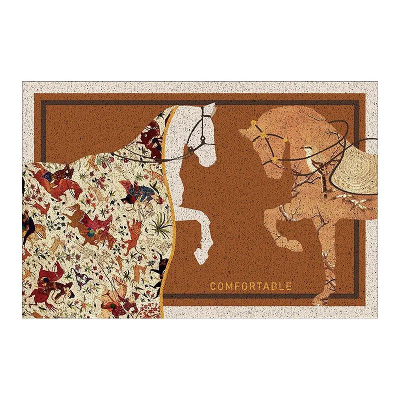 Horse Pattern Door Mat, Durable Absorbent Doormat Muddy Dirt Resist Welcome Mat, Outdoor Indoor Rugs,Customized Carpet Brown