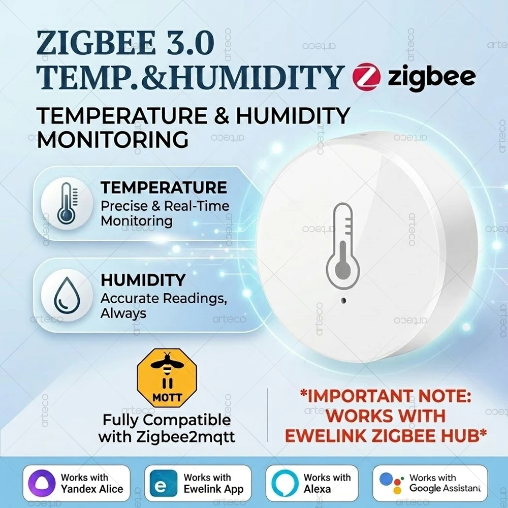 eWelink ZigBee Smart Temperature Humidity Sensor Indoor Hygrometer Thermometer Monitor Work with Z2M Home Assistant Yandex Alice