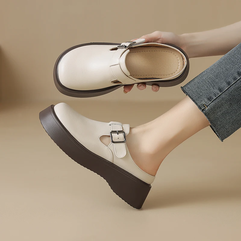 

Женские шлепанцы AIYUQI из натуральной кожи, весна 2026, новые, на платформе, большие размеры, на танкетке, для улицы