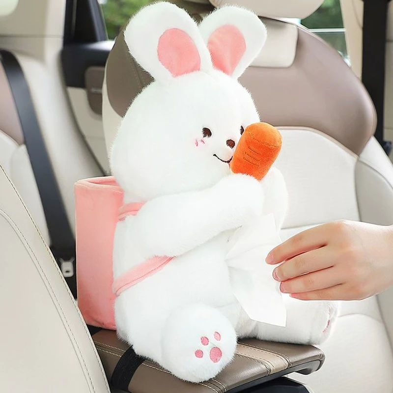 2 In 1 Car Tissue Box Doll Cartoon Garbage Can Creative Tissue Holder Car Armrest Box Plastic Storage Garbage Can Car Accessory