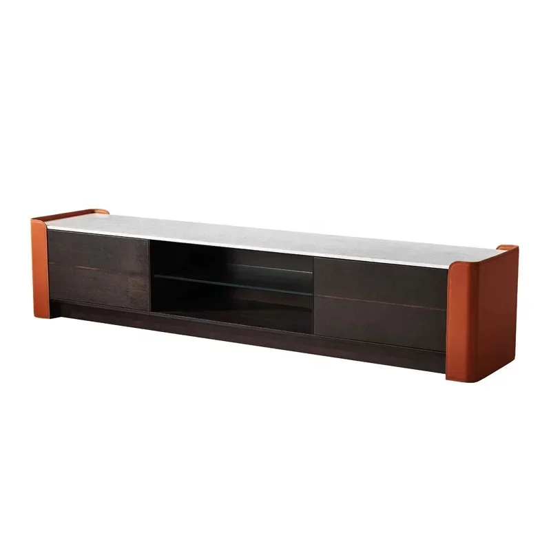 Luxury Home Furniture Saddle Leather Marble TV Cabinet Coffee Table