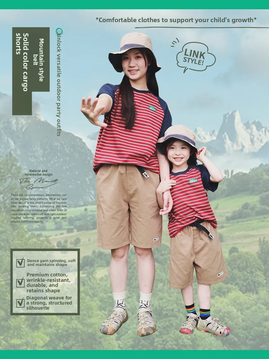Outdoor Children's Workwear Shorts Five-Point Pure Color Girls Summer New Style Cotton Elastic Waist Casual Pants for Kids