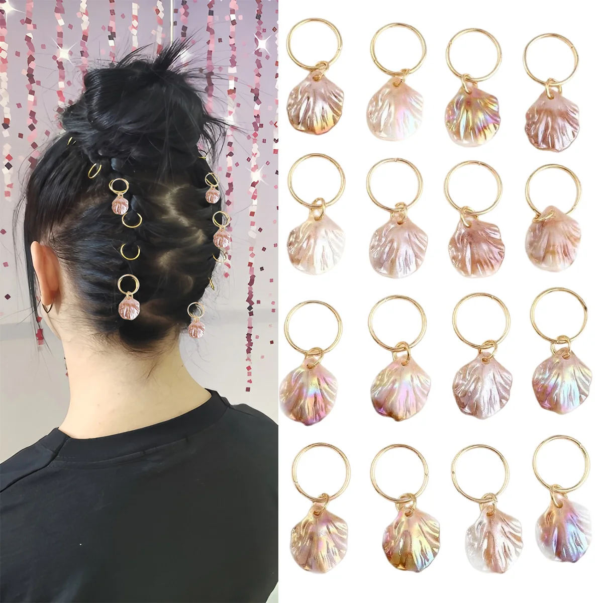 20 шт., аксессуары для волос для парика «сделай сам», дреды: кольца для волос с подвеской в виде пастельной ракушки, подходящие для вечеринок и танцев