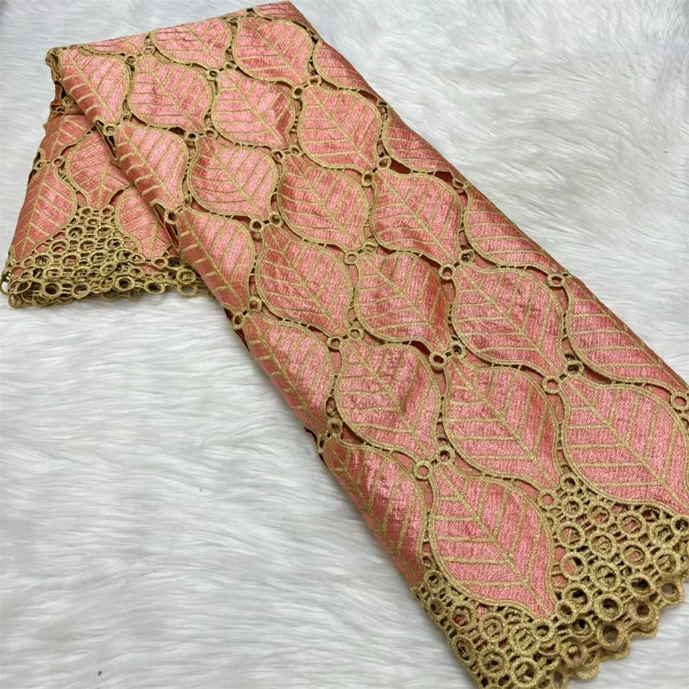 

African Cord Lace Fabric Green Lace Guipure Embroidery High Quality Lace Fabrics 2024 For Women Dress Pink 5 Yards