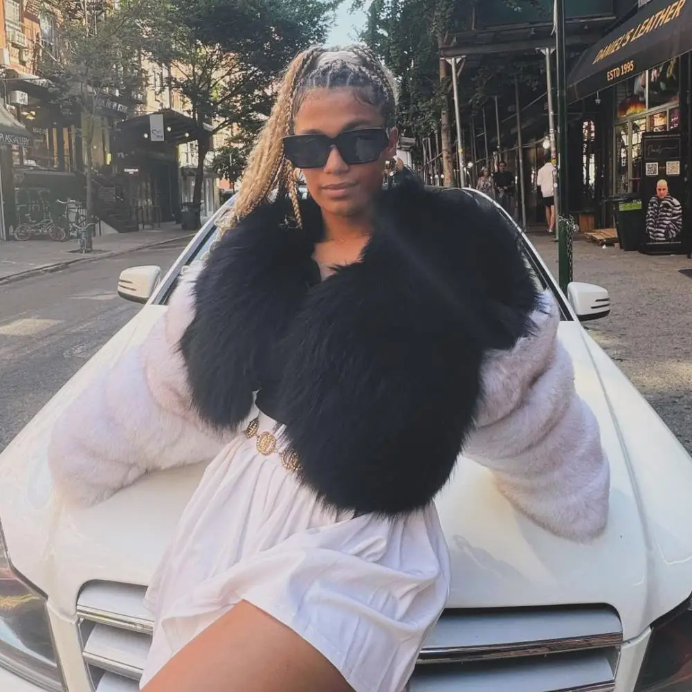 Fashion Short V-Neck Natural Fox Fur Coats For Women Winter Luxury Color Stitching Real Fox Fur Jacket Woman Outwear Fur Coat