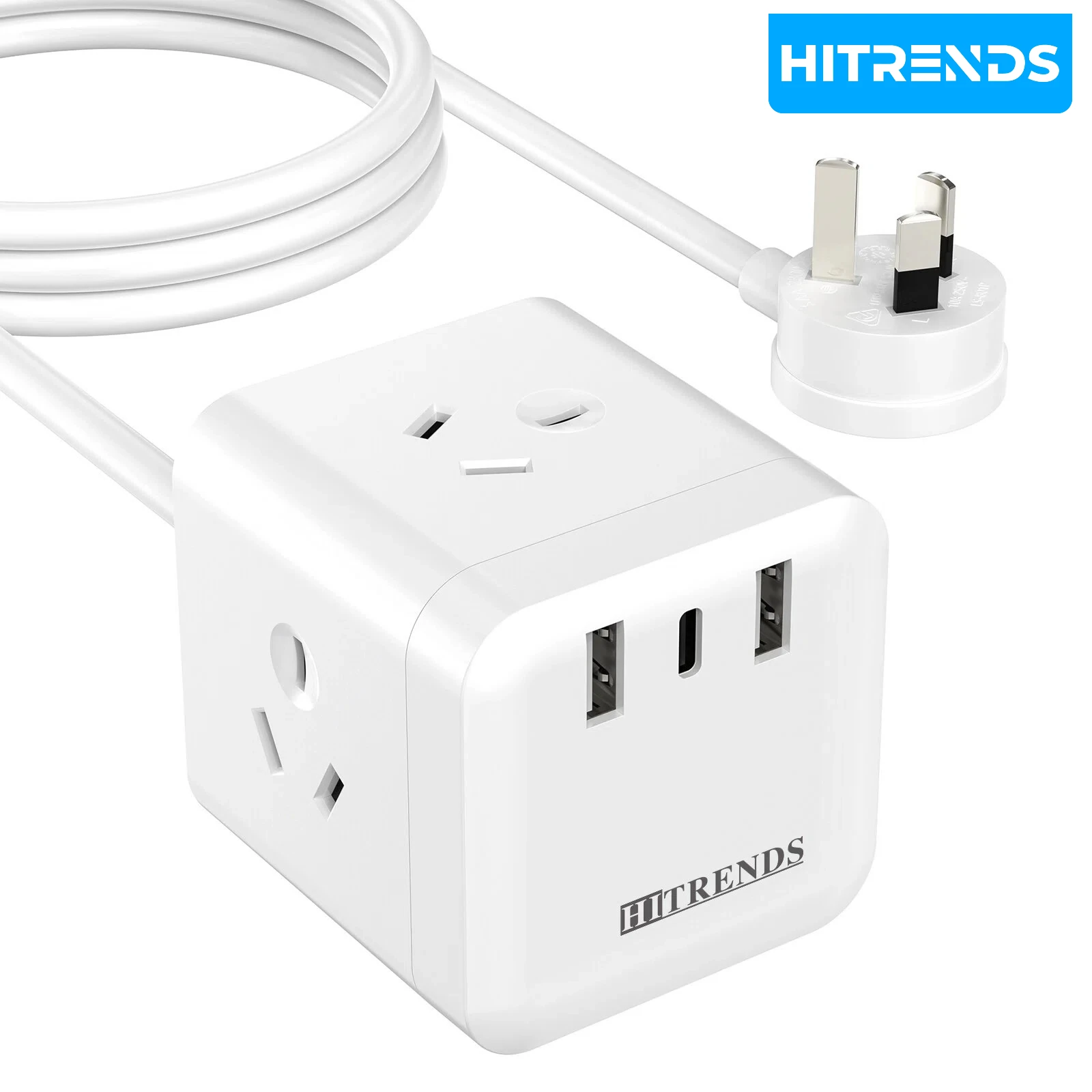 

HITRENDS 6-in-1 Multi-functional USB Socket with Type-C Fast Charging 1.6-meter Extension Cable Suitable for Home and Travel