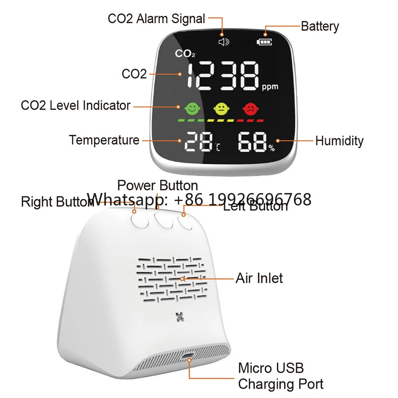 GAIMC GCD177 Indoor CO2 Temperature Humidity  Monitor LCD Display Battery Power Carbon Dioxide Air Quality Tester Good Price