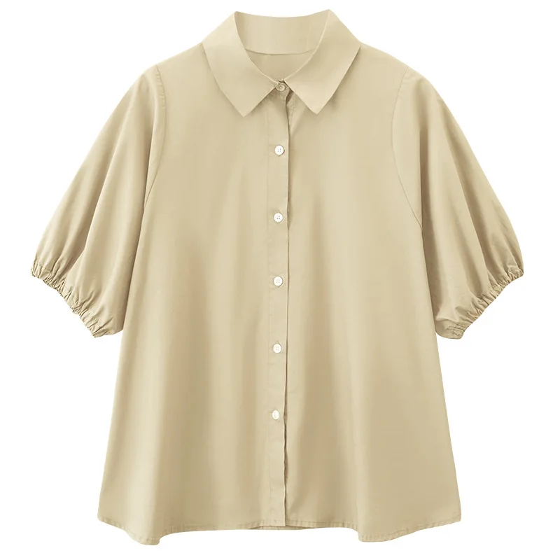 

Summer New Bubble Sleeved Sweet Loose Ladies Shirt 2024 Korean Women's Cotton Turn-Down Collar Casual Office Shirts