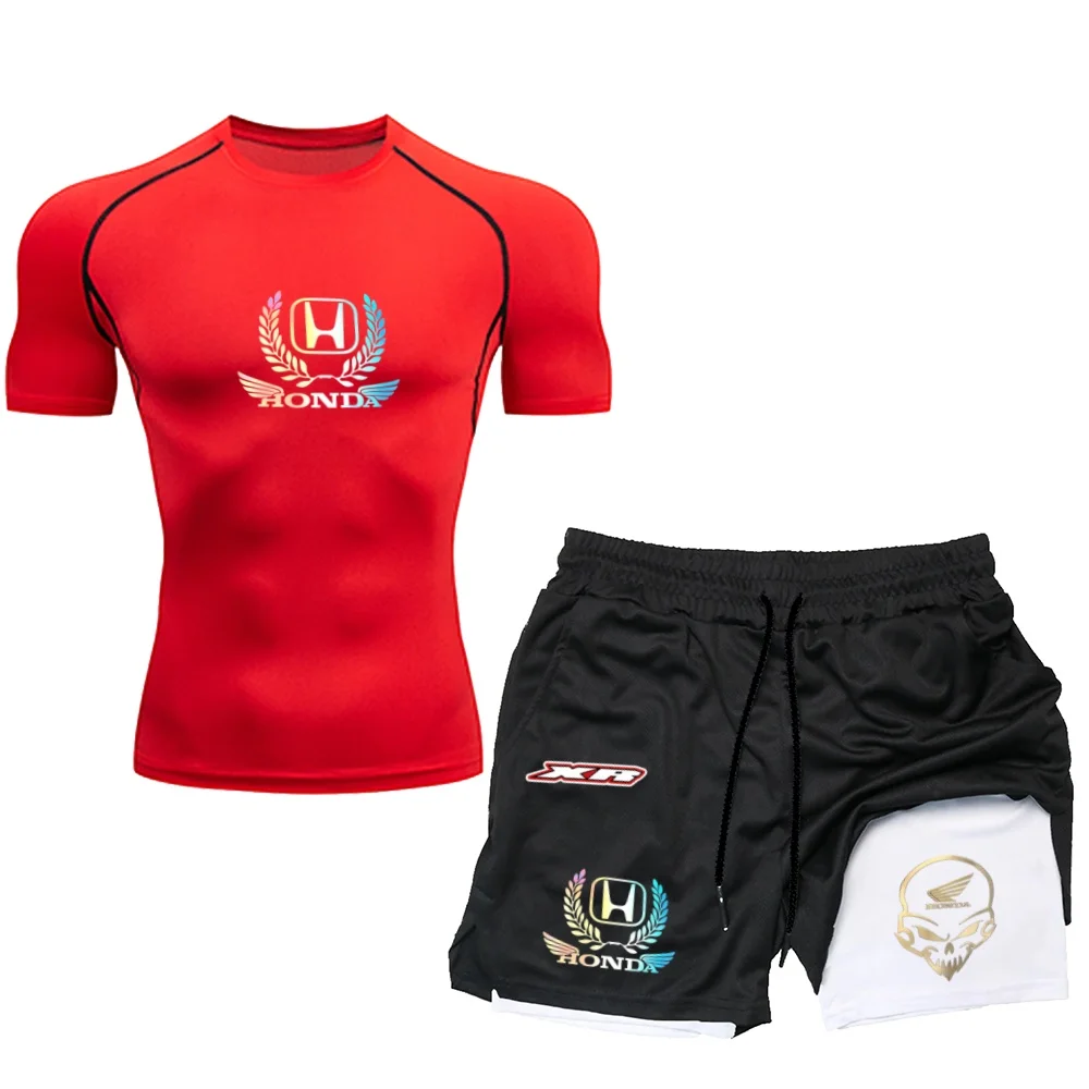 

Men's Compression Sportswear Set Short Sleeve T-Shirt + Shorts 2-Piece Quick Dry Gym Workout Running Training Suit