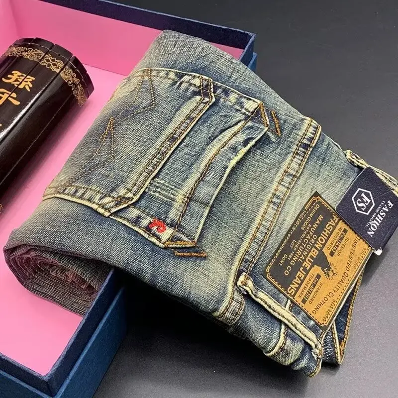 Retro Color 2836 Size Elastic Slim Fit Long Pants 2024 Trendy Stylish Youthful Daily Wear American Style Jeans for Teens