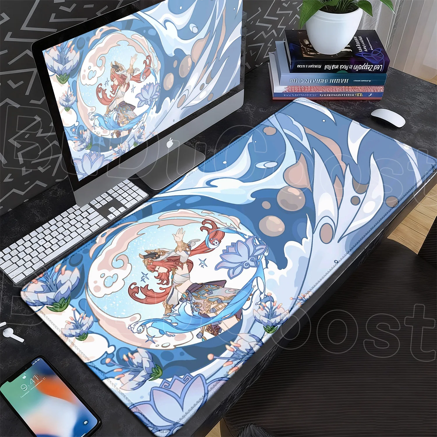 900 x 400 mm Genshin Impact Venti Yoimiya großes XXL-Mauspad, rutschfeste Gummi-Kantenverstärkung, Tastaturmatte, Bürozubehör, Spielteppich – Detail 25