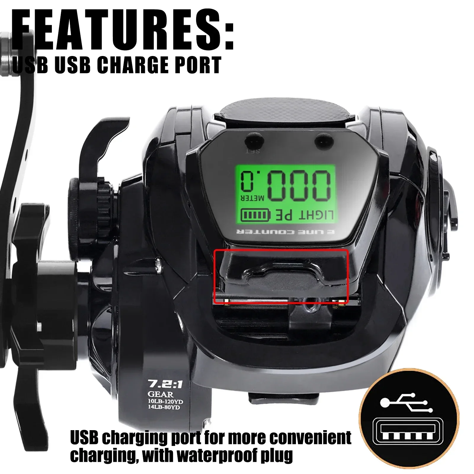 SAMOLLA Baitcasting Fishing Reel Electronic Big Led Screen High Speed 7.2:1 10kg Saltwater Waterproof Cast Drum Wheel Casting