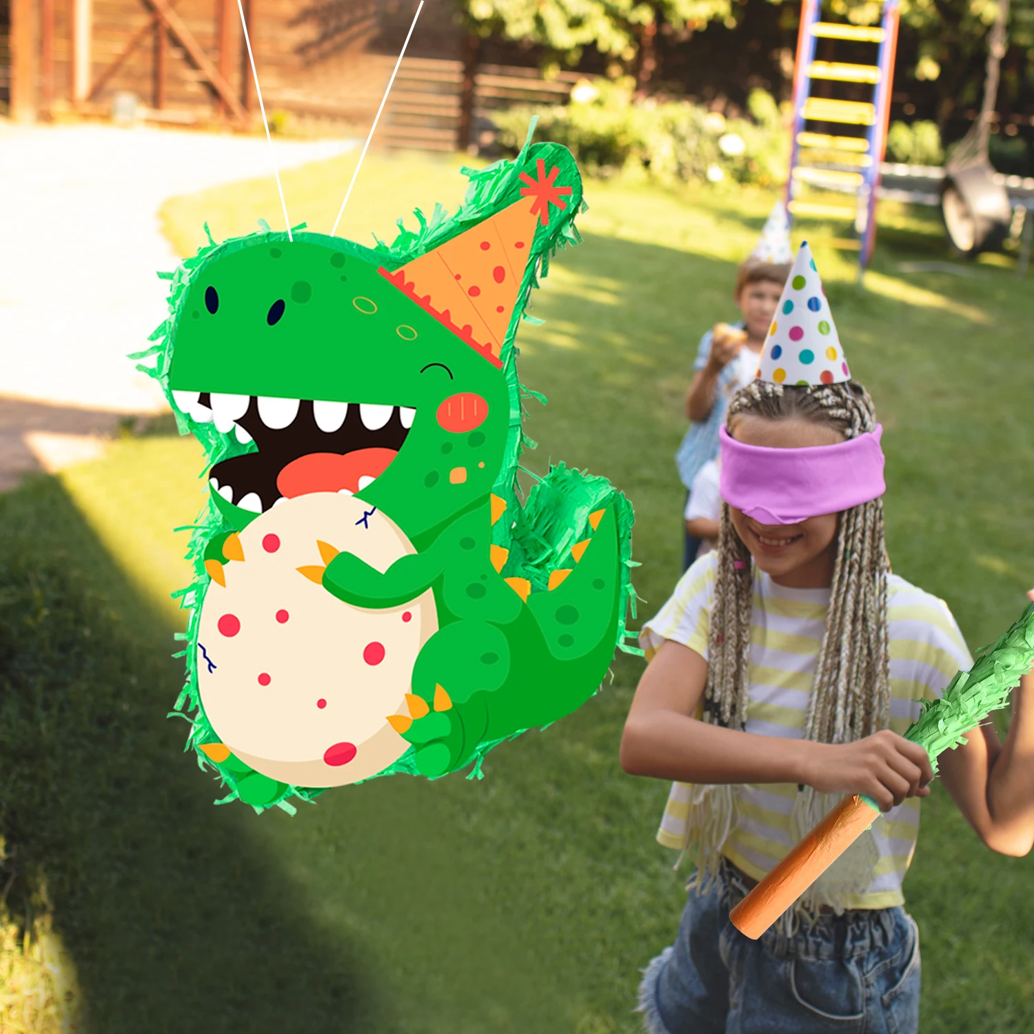 4 Pcs 공룡 파티 Pinata 세트-공룡 Pinata 스틱 아이 마스크 등 공룡 파티 장식을위한 공룡 Pinata 용품