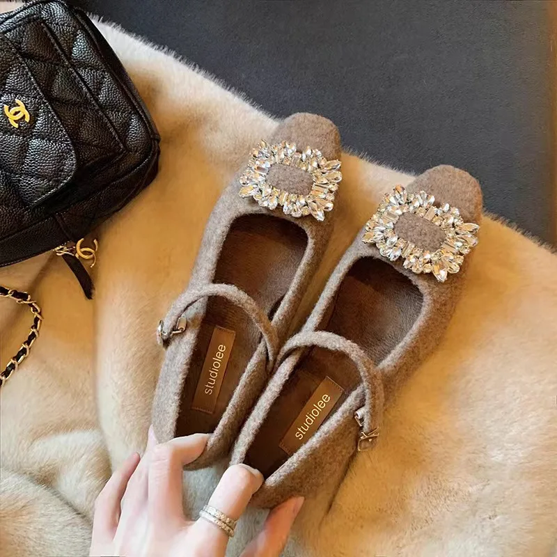 Sapatos de salto grosso único feminino viagem boca rasa strass não cansado sapatos de salto grosso das mulheres zapatos de mujer