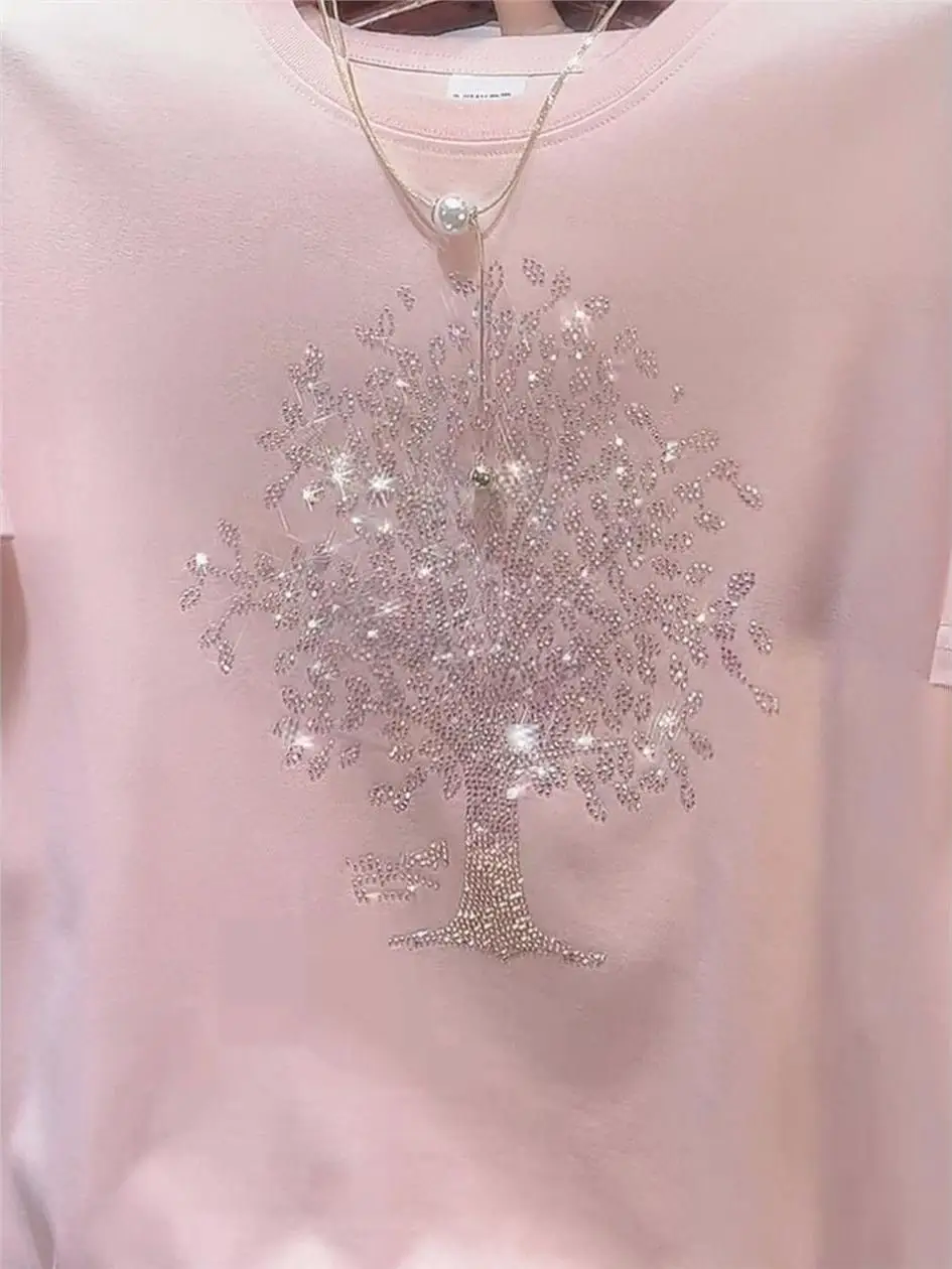 Summer 2026 Hot Style Pure Cotton Heavy Diamond Multi-Functional Loose Slim Fit round Neck Style Upper Casual Comfortable Bre...