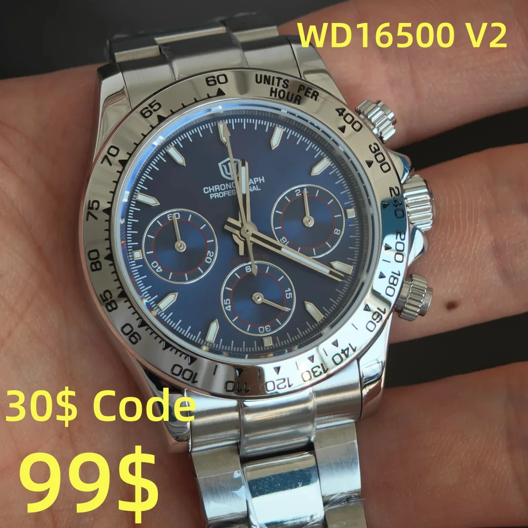 

Watchdives WD16500 V2 New Watch VK63 Quartz Movement Chronograph Wristwatch Stainless Steel Sapphire Crystal Luminous Watches