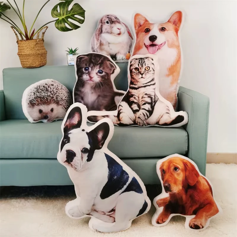 Double Side 2D Print Custom Pet Photo Shaped Pillow Upload Dog Cat Rabbit Hedgehog Picture Personalized Irregular Cushion Gift