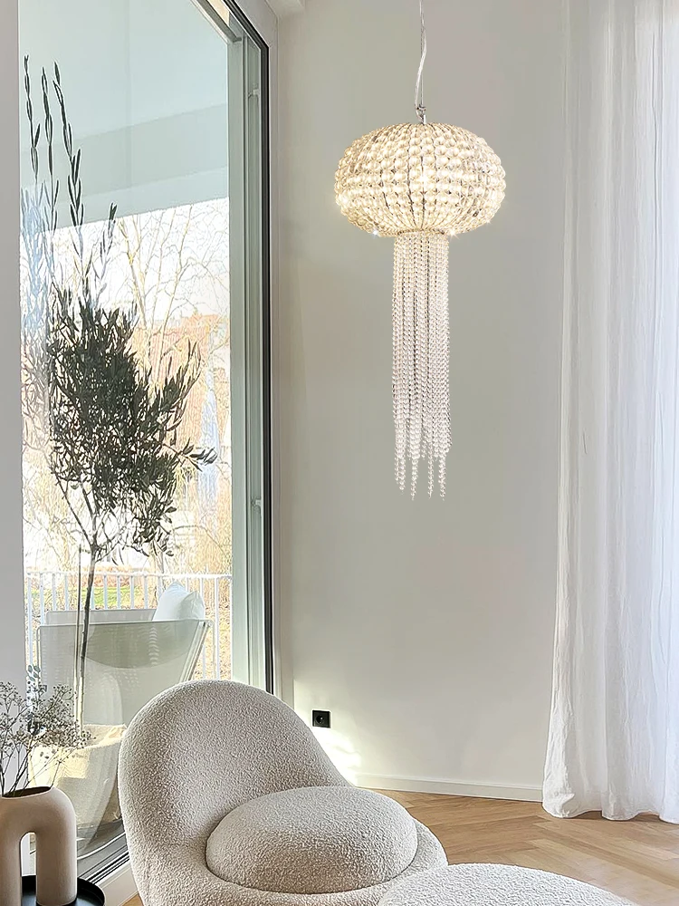 

Jellyfish Moon French Light Luxury Crystal Restaurant Pendant Designer Entrance Stairs High End