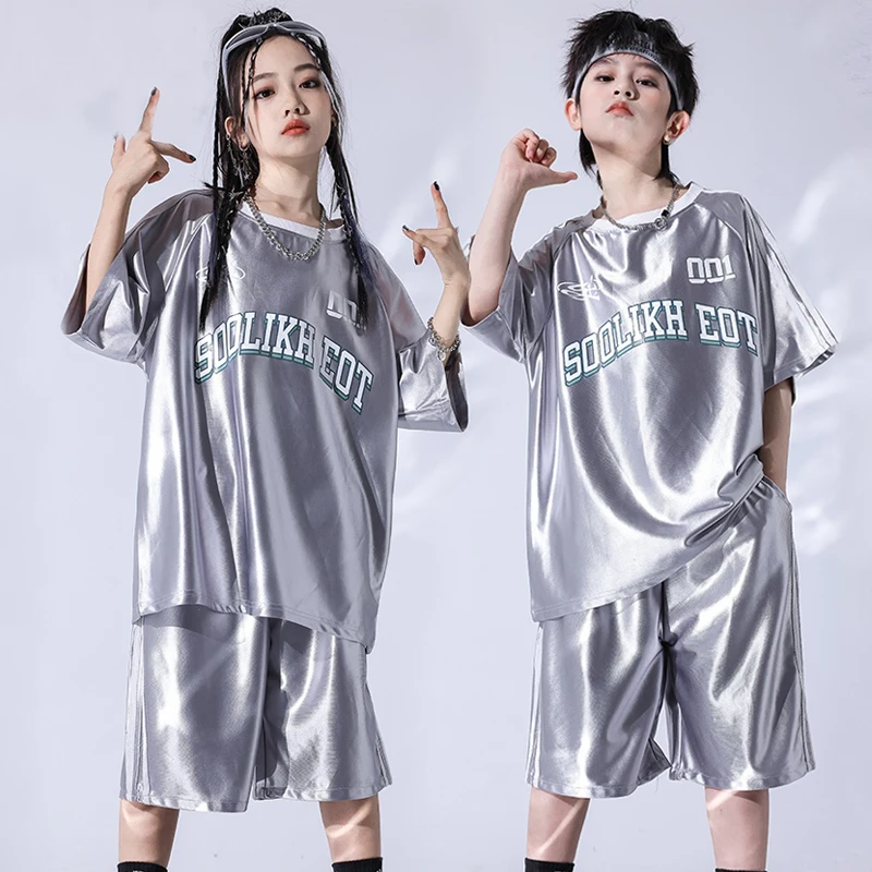 

Summer Children'S Ballroom Dance Outfits Silver Jazz Dance Costumes Girls Boys Hip Hop Clothing Kids Performance Kpop Wear 10576