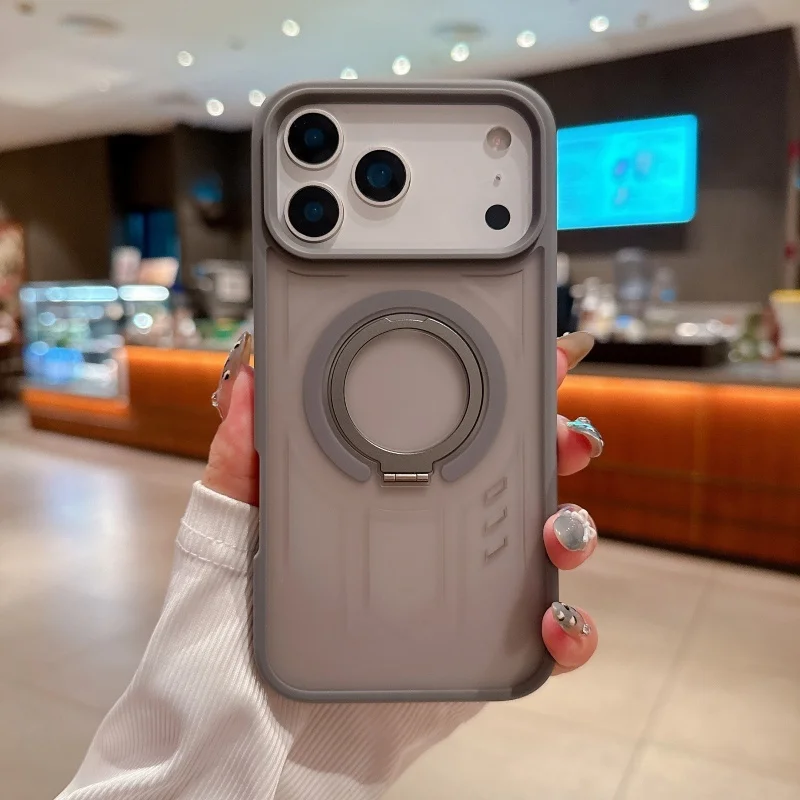 Capa de telefone com suporte magnético translúcido laranja fosco com furos de dissipação de calor para iPhone 17 16 15 14 13 12 11 Pro Max Plus