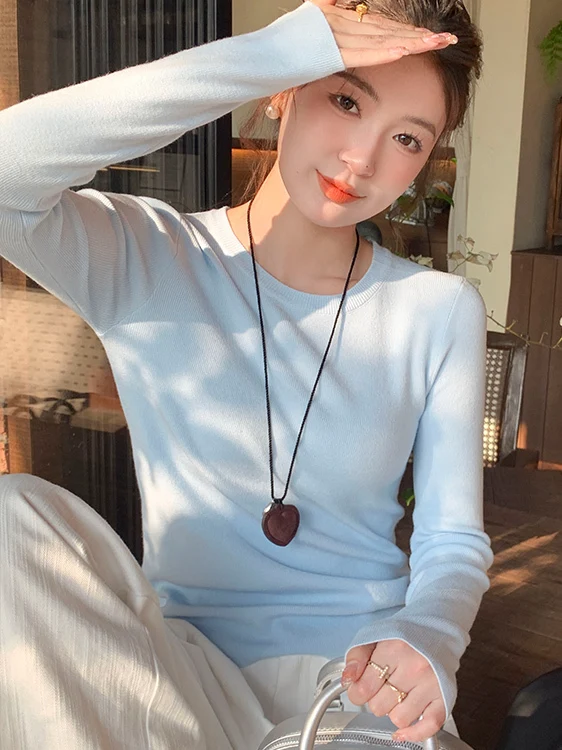 

Slim Fit round Ne Knitwear Women's Base Layer irt Versatile Long Sve Cotton Blend Warmth Commute Sle Autumn New Arrival