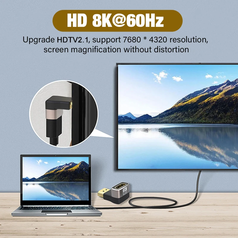Mini HDTV 2.1 Connector Cable Adapter 8K 60HZ Degree Right Male to Female Converter HDTV Cable Extension For TV Laptop Monito PC