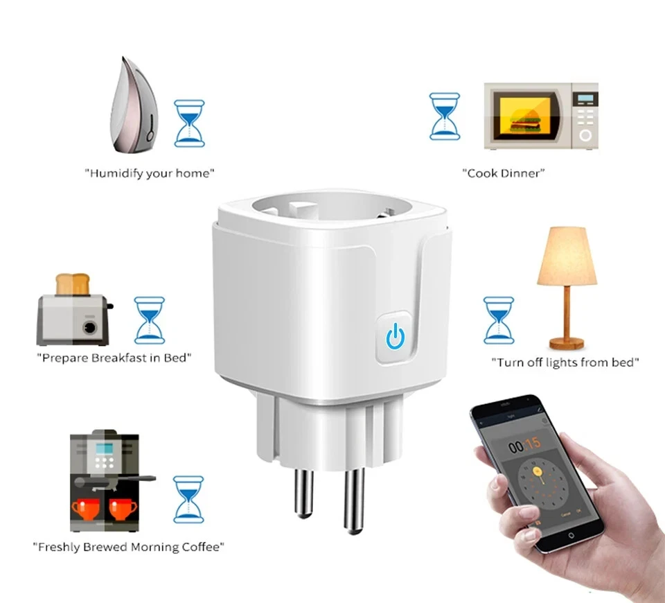 1pcs Tuya Smart Socket EU 16A/20A Wifi Smart Plug Power Monitoring Smart Life APP Remote Control Support Google Assistant Alexa
