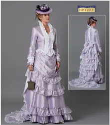 19th Century Victorian Dress Vintage Victorian Edwardian Period Women Purple Bustle Ball Gown Queen Princess Walking Dress Suit