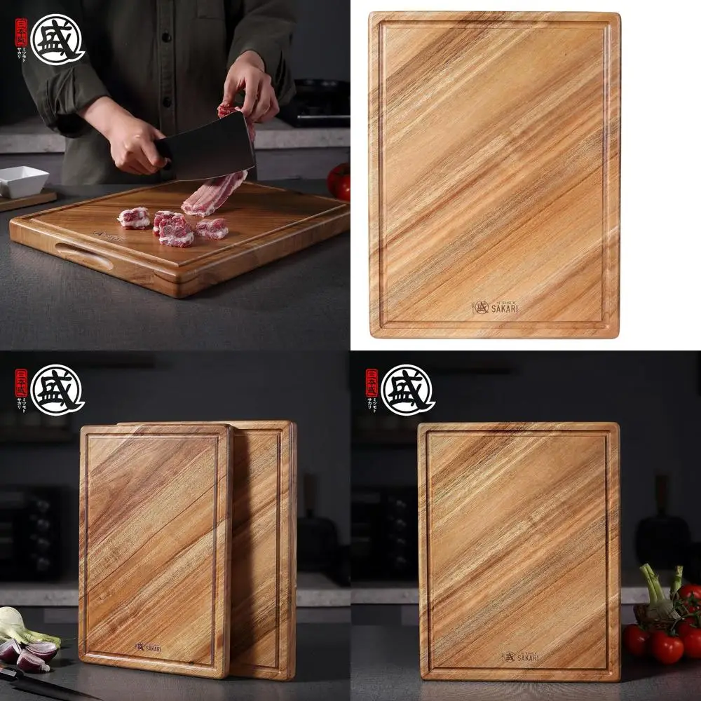 

Natural Japanese Acacia 16x11 Cutting Board - Ideal for Meat, Vegetables, and Cheese with Built-in Juice Groove