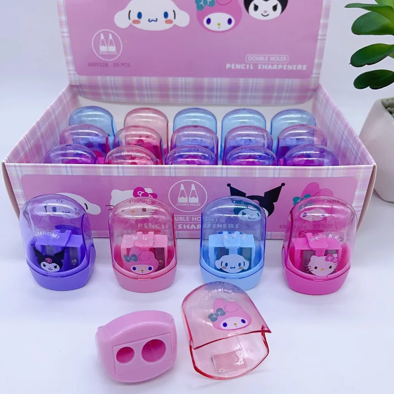 20pcs Cartoon Double Hole Pencil Sharpener Sanrio Kuromi Hellokitty Children Portable Sharpener Office Stationery Supplies Gifts