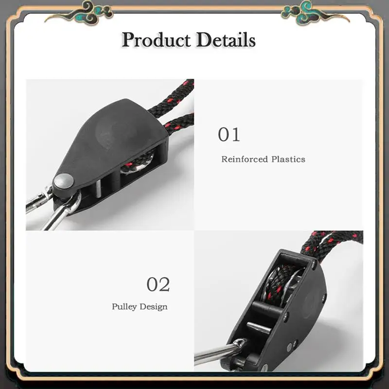 

4Pcs Adjustable Pulley Camping Outdoor Hiking Rope Fastener Stopper Tightener With Carabiner