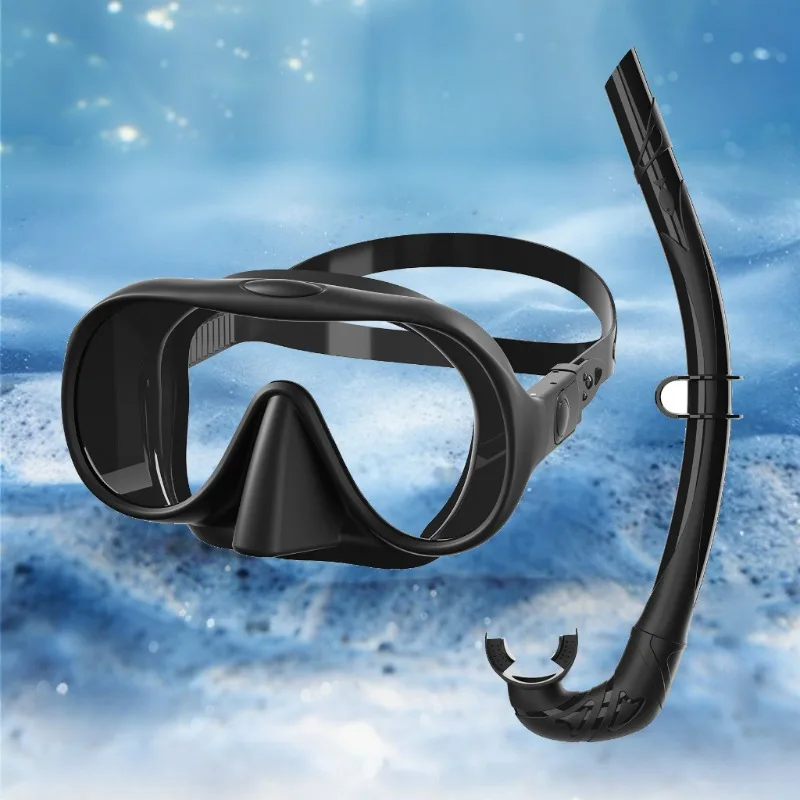 

Dry Snorkel Mask Set Cover Clear Tempered Glass Panoramic Wide View Anti-Fog for Adults Swimming Training Diving Adjustable
