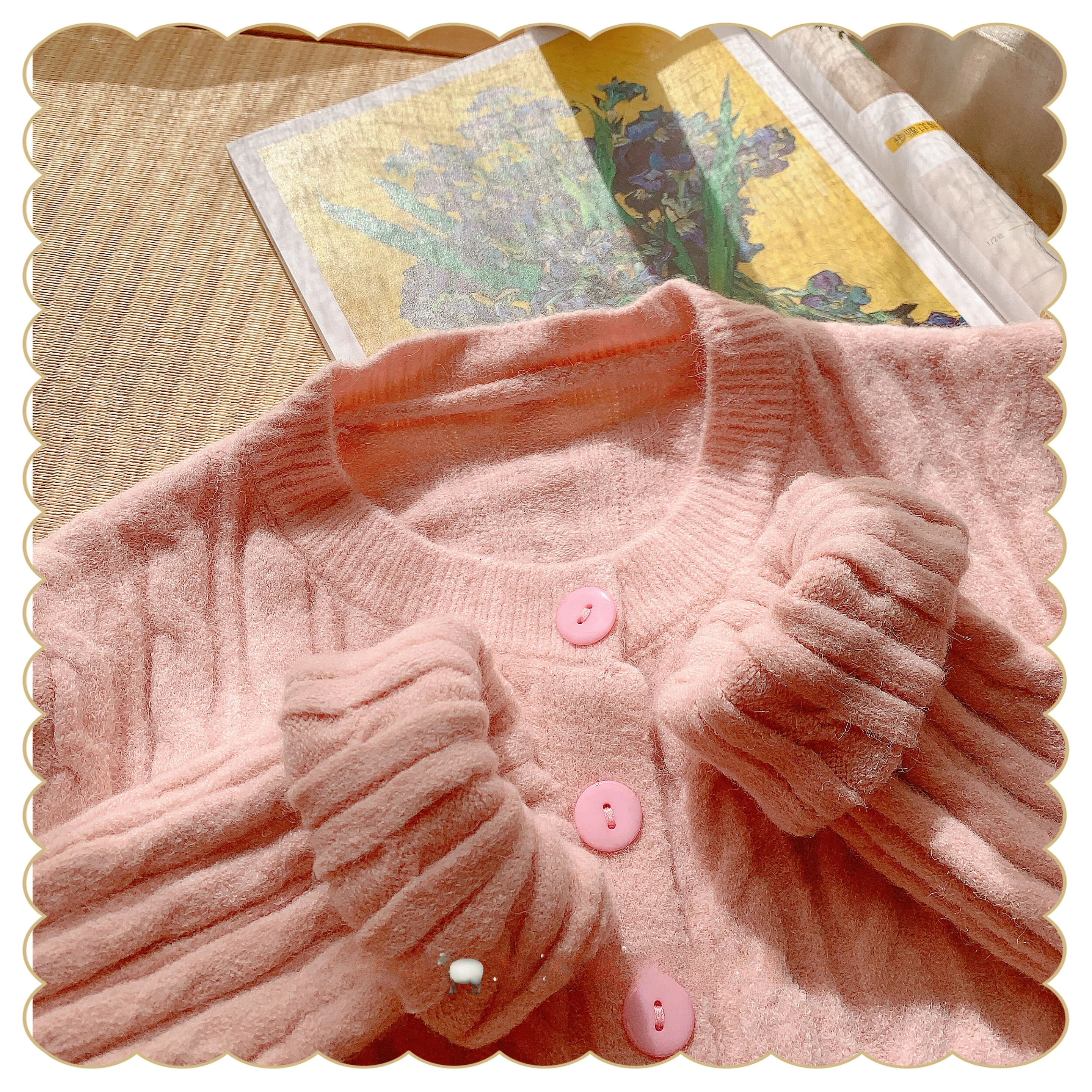 

Ретро круглый светр Ne Button Texture Soft Long Sve ort Cardigan Sweet Sle Regular Thin Long Sve V-Ne Card...