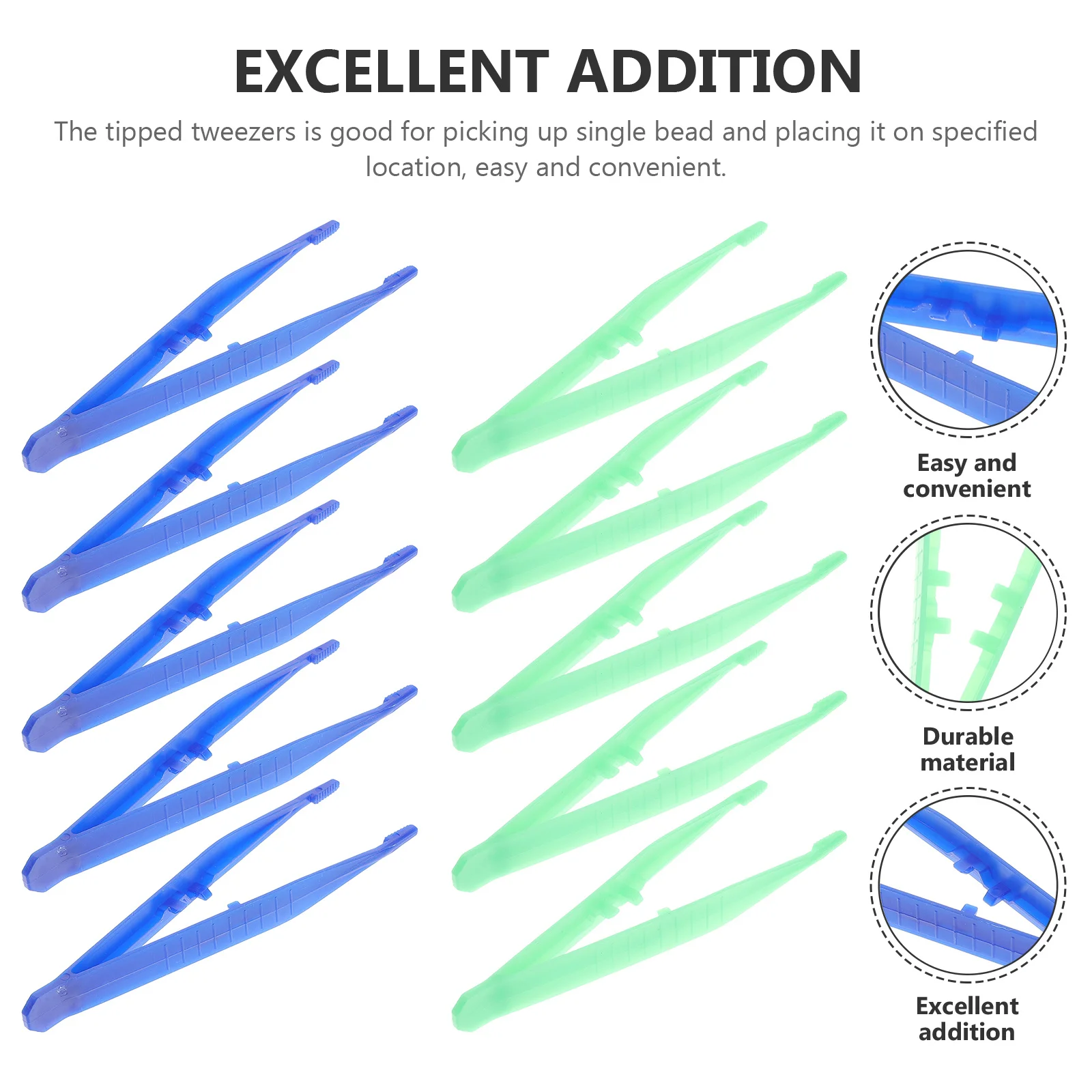 공예 및 비즈 작업용 소형 플라스틱 핀셋 20개 세트, 정밀한 팁 일회용 핀셋, 보석 DIY 프로젝트용, 안정적인 그립